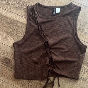 Divided Brown Lace-Up Crop Top
